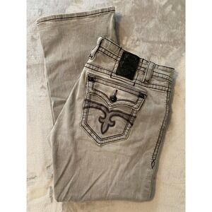 Rock Revival Jeans Sz 44 Gray Anthony Straight Embroidered Thick Stitch Alt Goth